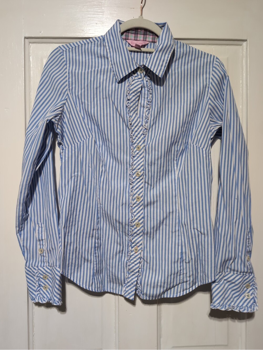 Lilly Pulitzer Jonni Button Shirt Ruffle Contrast Woman's 6 Striped (1636)E